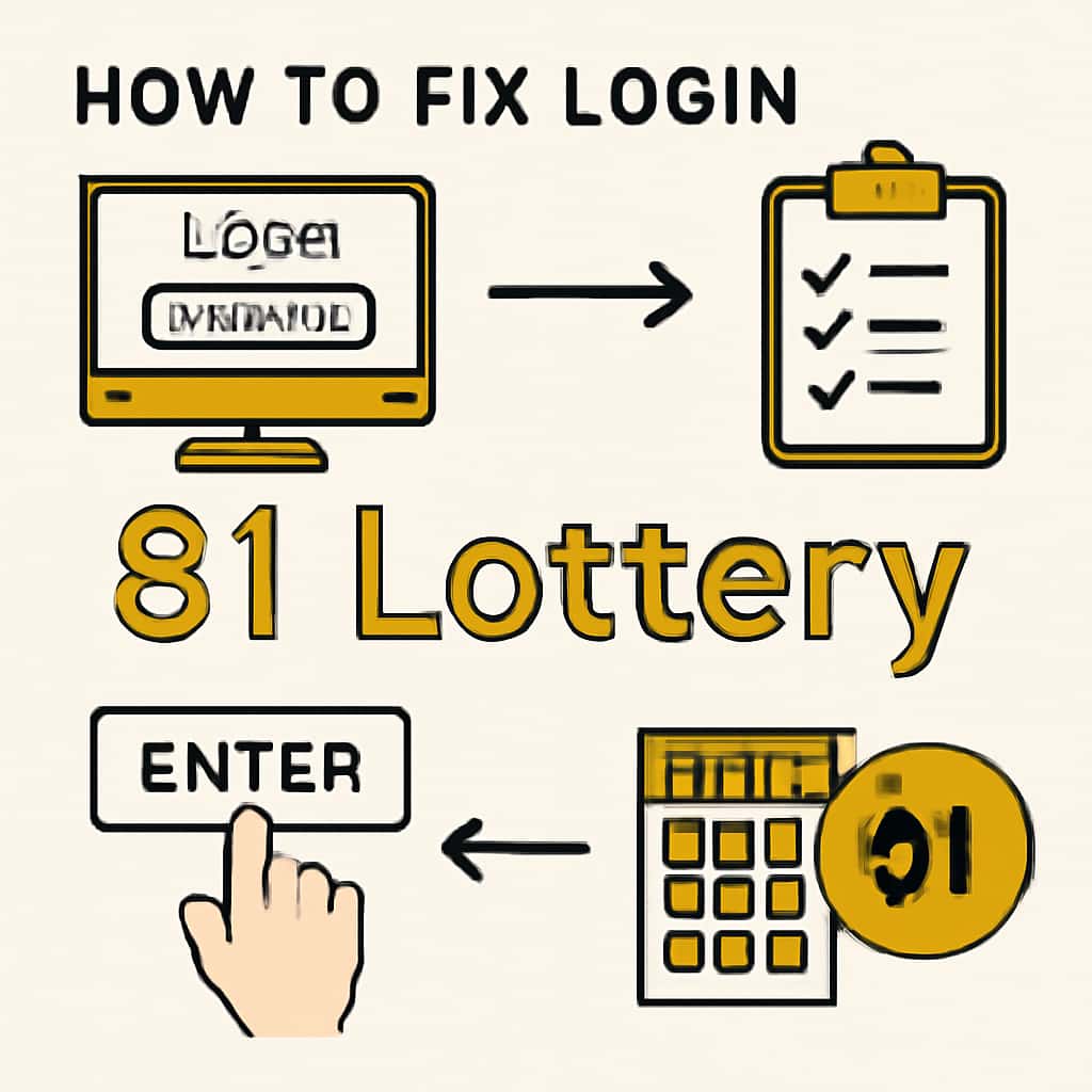 An educational diagram outlining steps to fix login issues with 81 Lottery.